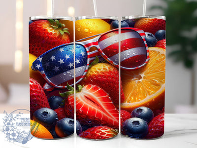 Patriotic Summer Berry Tumbler, Fourth July Fruit, Summer Berry Design, American Holiday Cup, Lemon Strawberry Art, Independence Day Design, Summer Holiday Tumbler Sublimation ToriDesigns 