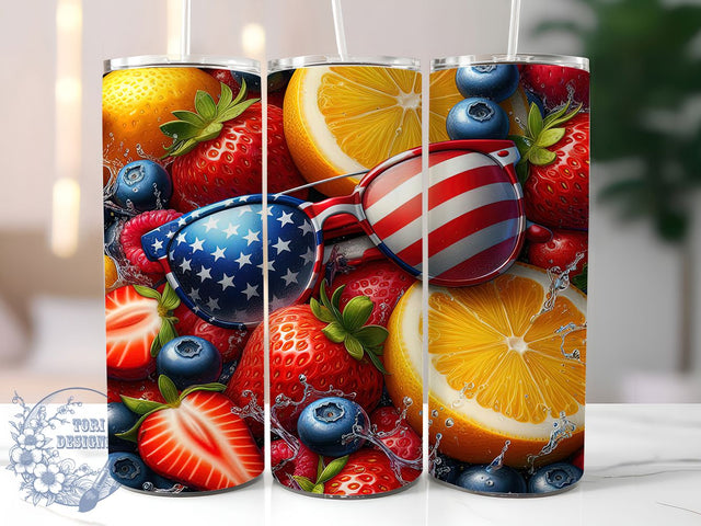 Patriotic Summer Berry Tumbler, Fourth July Fruit, Summer Berry Design, American Holiday Cup, Lemon Strawberry Art, Independence Day Design, Summer Holiday Tumbler Sublimation ToriDesigns 