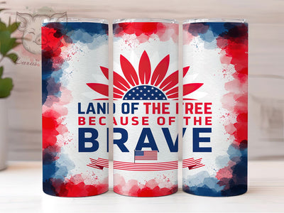 Patriotic Sunflower 20oz Tumbler, Patriotic Sunflower, American Flag, Land of the Free, Because of the Brave, Red White Blue, Skinny Tumbler, Sublimation PNG Sublimation Lara' s Designs 