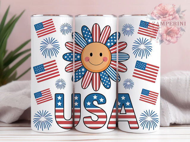 Patriotic Sunflower 20oz Tumbler, USA Flag Wrap, Sublimation Gift, Patriotic Mug, 20oz Tumbler Design, Sunflower Graphic, American Pride Theme Sublimation Li Zamperini 