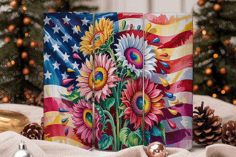 Patriotic Sunflower 20oz Tumbler Wrap Sublimation DesignSVG 