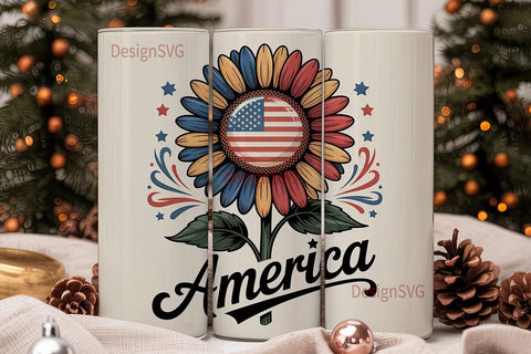 Patriotic Sunflower 20oz Tumbler Wrap Sublimation DesignSVG 
