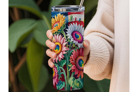 Patriotic Sunflower 20oz Tumbler Wrap Sublimation DesignSVG 