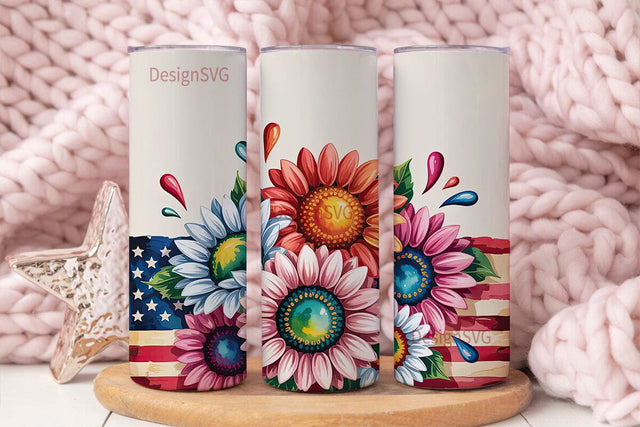 Patriotic Sunflower 20oz Tumbler Wrap Sublimation DesignSVG 