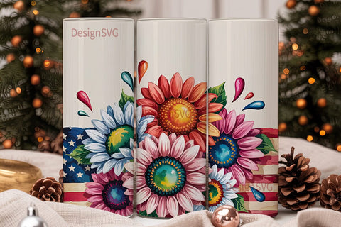 Patriotic Sunflower 20oz Tumbler Wrap Sublimation DesignSVG 