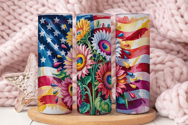 Patriotic Sunflower 20oz Tumbler Wrap Sublimation DesignSVG 