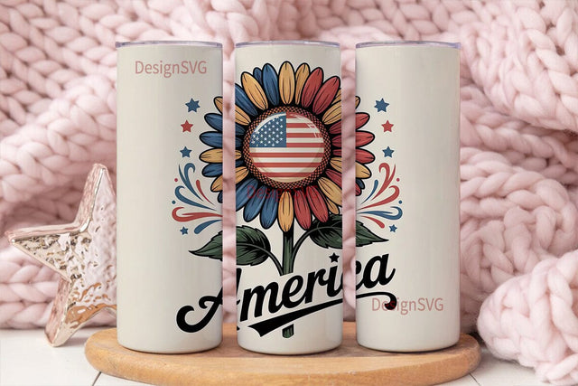 Patriotic Sunflower 20oz Tumbler Wrap Sublimation DesignSVG 