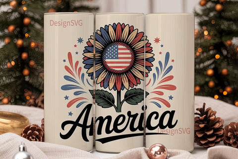 Patriotic Sunflower 20oz Tumbler Wrap Sublimation DesignSVG 