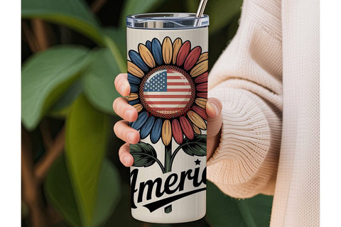 Patriotic Sunflower 20oz Tumbler Wrap Sublimation DesignSVG 