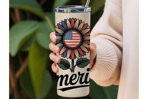 Patriotic Sunflower 20oz Tumbler Wrap Sublimation DesignSVG 