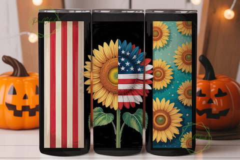 Patriotic Sunflower 20oz Tumbler Wrap Sublimation PixelChick 