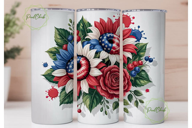 Patriotic Sunflower 20oz Tumbler Wrap Sublimation PixelChick 