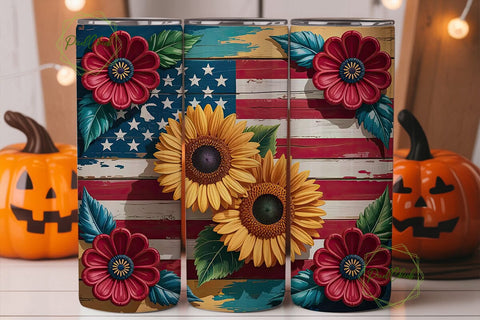 Patriotic Sunflower 20oz Tumbler Wrap Sublimation PixelChick 