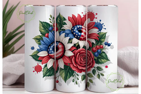 Patriotic Sunflower 20oz Tumbler Wrap Sublimation PixelChick 