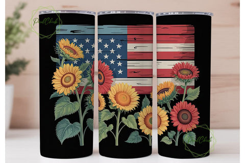 Patriotic Sunflower 20oz Tumbler Wrap Sublimation PixelChick 