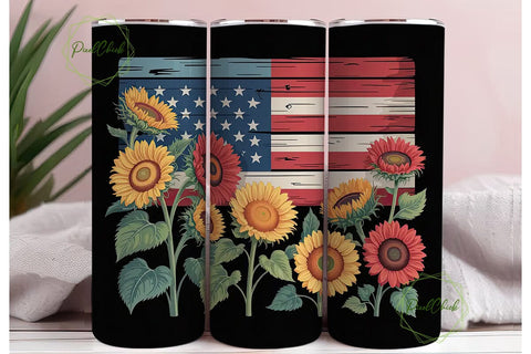 Patriotic Sunflower 20oz Tumbler Wrap Sublimation PixelChick 