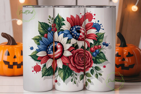 Patriotic Sunflower 20oz Tumbler Wrap Sublimation PixelChick 