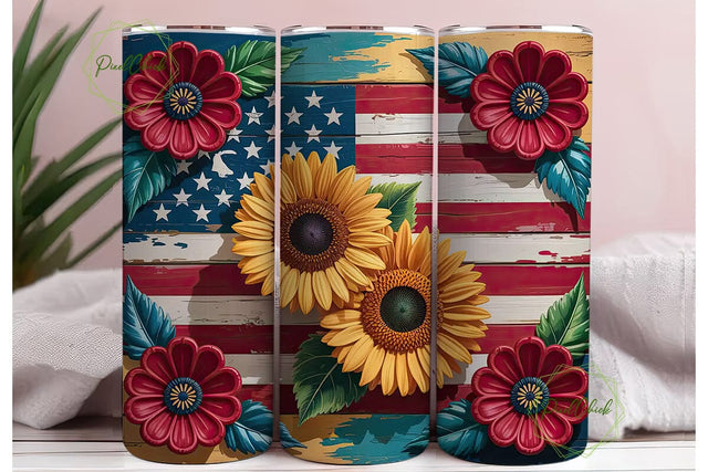 Patriotic Sunflower 20oz Tumbler Wrap Sublimation PixelChick 