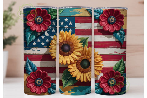 Patriotic Sunflower 20oz Tumbler Wrap Sublimation PixelChick 