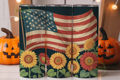 Patriotic Sunflower 20oz Tumbler Wrap Sublimation PixelChick 