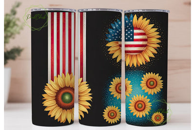 Patriotic Sunflower 20oz Tumbler Wrap Sublimation PixelChick 