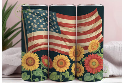 Patriotic Sunflower 20oz Tumbler Wrap Sublimation PixelChick 