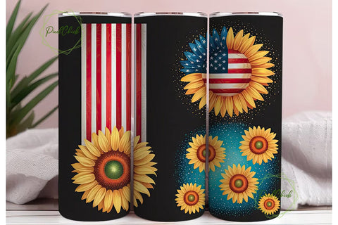 Patriotic Sunflower 20oz Tumbler Wrap Sublimation PixelChick 