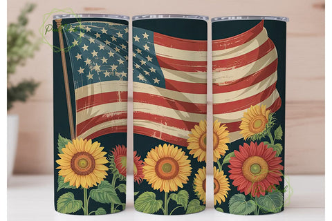 Patriotic Sunflower 20oz Tumbler Wrap Sublimation PixelChick 