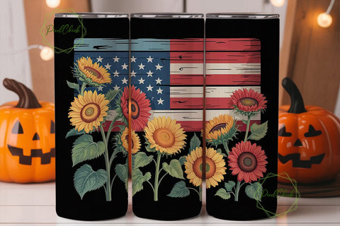 Patriotic Sunflower 20oz Tumbler Wrap Sublimation PixelChick 