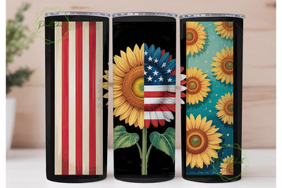 Patriotic Sunflower 20oz Tumbler Wrap Sublimation PixelChick 