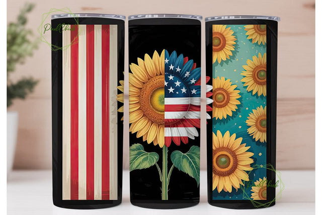 Patriotic Sunflower 20oz Tumbler Wrap Sublimation PixelChick 