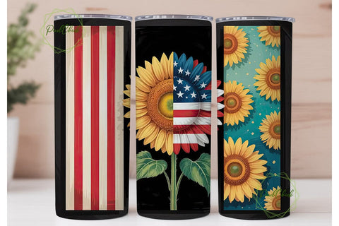 Patriotic Sunflower 20oz Tumbler Wrap Sublimation PixelChick 