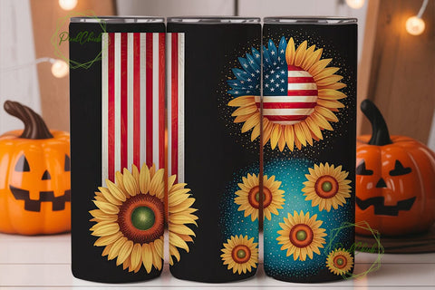 Patriotic Sunflower 20oz Tumbler Wrap Sublimation PixelChick 