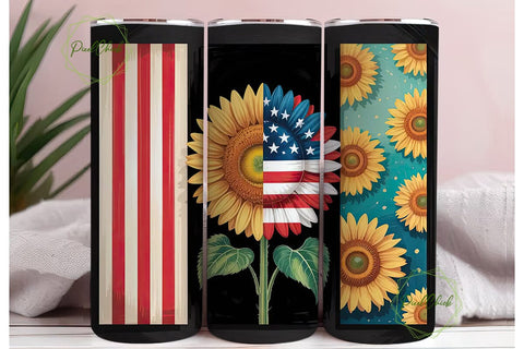Patriotic Sunflower 20oz Tumbler Wrap Sublimation PixelChick 