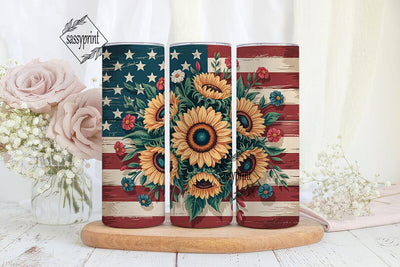 Patriotic Sunflower 20oz Tumbler Wrap Sublimation sassyprint 