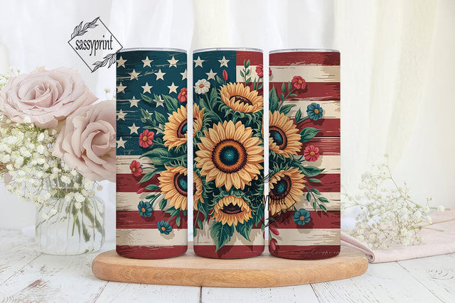 Patriotic Sunflower 20oz Tumbler Wrap Sublimation sassyprint 