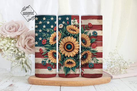 Patriotic Sunflower 20oz Tumbler Wrap Sublimation sassyprint 