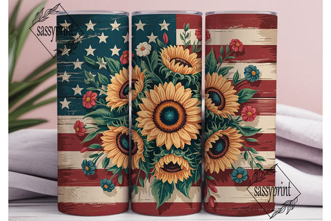 Patriotic Sunflower 20oz Tumbler Wrap Sublimation sassyprint 
