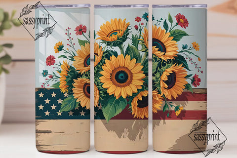 Patriotic Sunflower 20oz Tumbler Wrap Sublimation sassyprint 