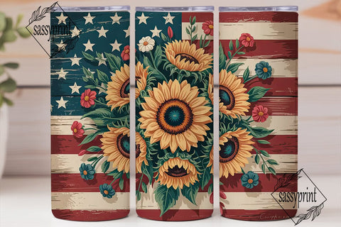 Patriotic Sunflower 20oz Tumbler Wrap Sublimation sassyprint 