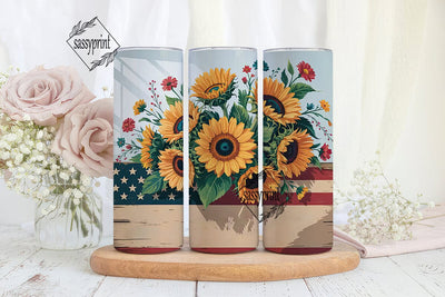 Patriotic Sunflower 20oz Tumbler Wrap Sublimation sassyprint 
