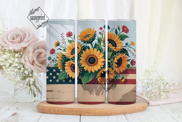 Patriotic Sunflower 20oz Tumbler Wrap Sublimation sassyprint 