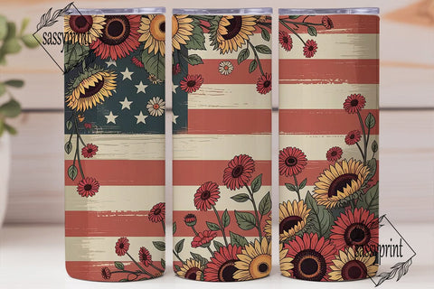 Patriotic Sunflower 20oz Tumbler Wrap Sublimation sassyprint 