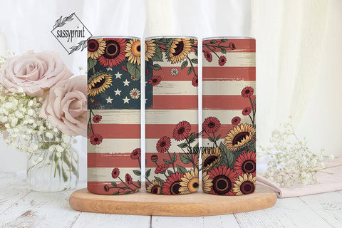 Patriotic Sunflower 20oz Tumbler Wrap Sublimation sassyprint 