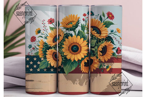 Patriotic Sunflower 20oz Tumbler Wrap Sublimation sassyprint 
