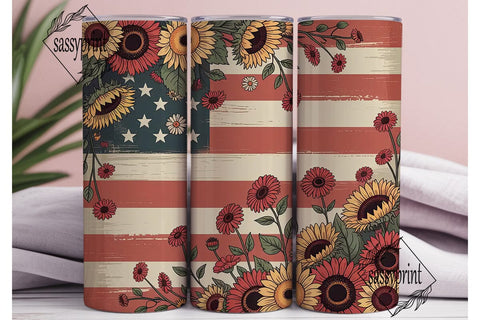 Patriotic Sunflower 20oz Tumbler Wrap Sublimation sassyprint 
