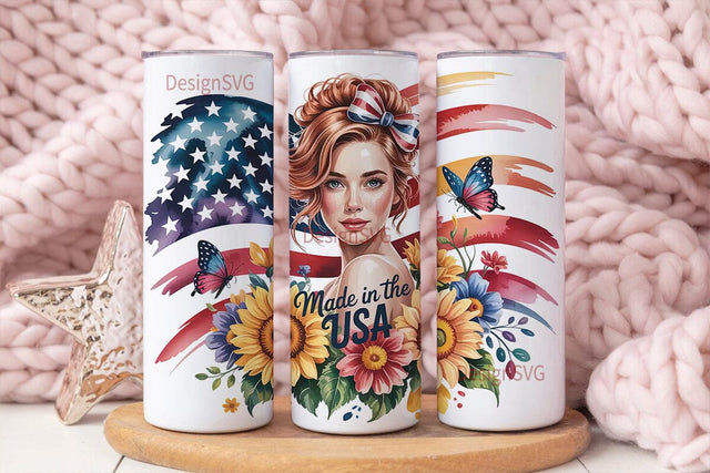 Patriotic Sunflower Girl 20oz Tumbler Sublimation DesignSVG 