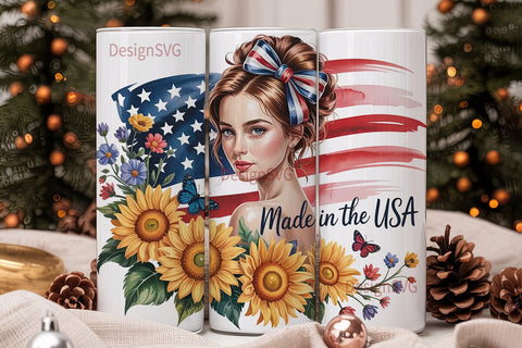 Patriotic Sunflower Girl 20oz Tumbler Sublimation DesignSVG 