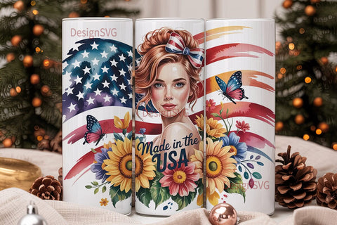 Patriotic Sunflower Girl 20oz Tumbler Sublimation DesignSVG 