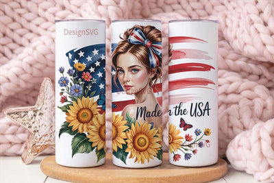 Patriotic Sunflower Girl 20oz Tumbler Sublimation DesignSVG 